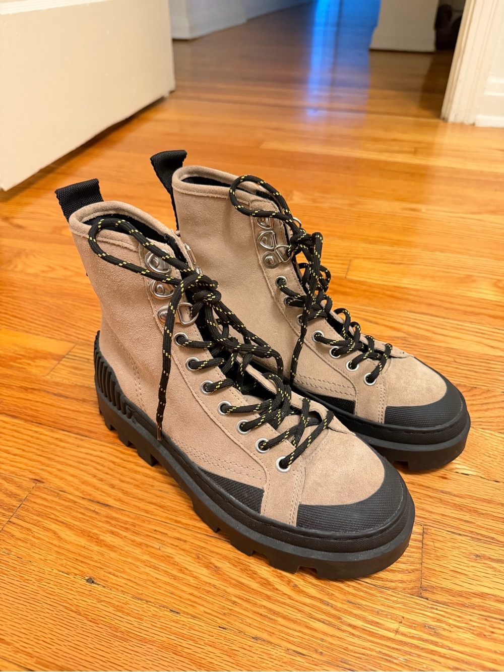Zara Suede Combat Boots with Black Lug Sole